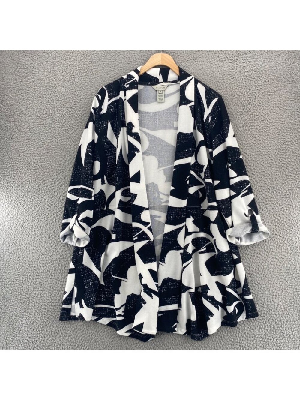Multiples Sweater Women Extra Large Black Abstract Geometric Cardigan 3/4 Sleeve